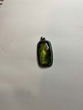 Natural Canadian Ammolite Rectangle Pendant in 925 Sterling Silver